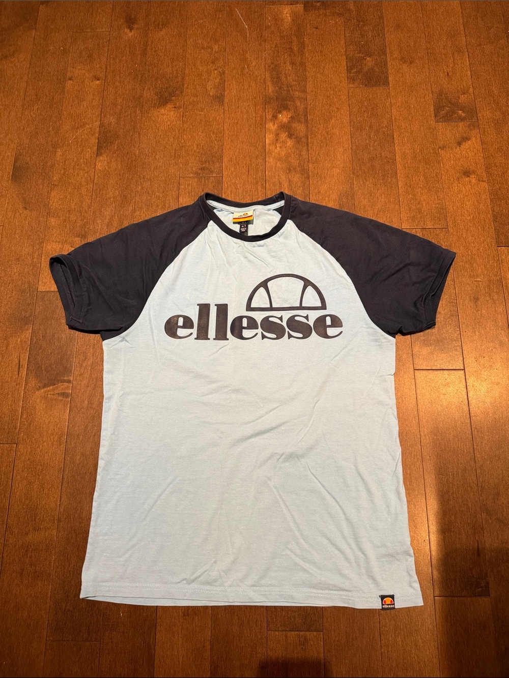Ellesse Light Blue Tee with Navy Raglan Sleeves and Logo